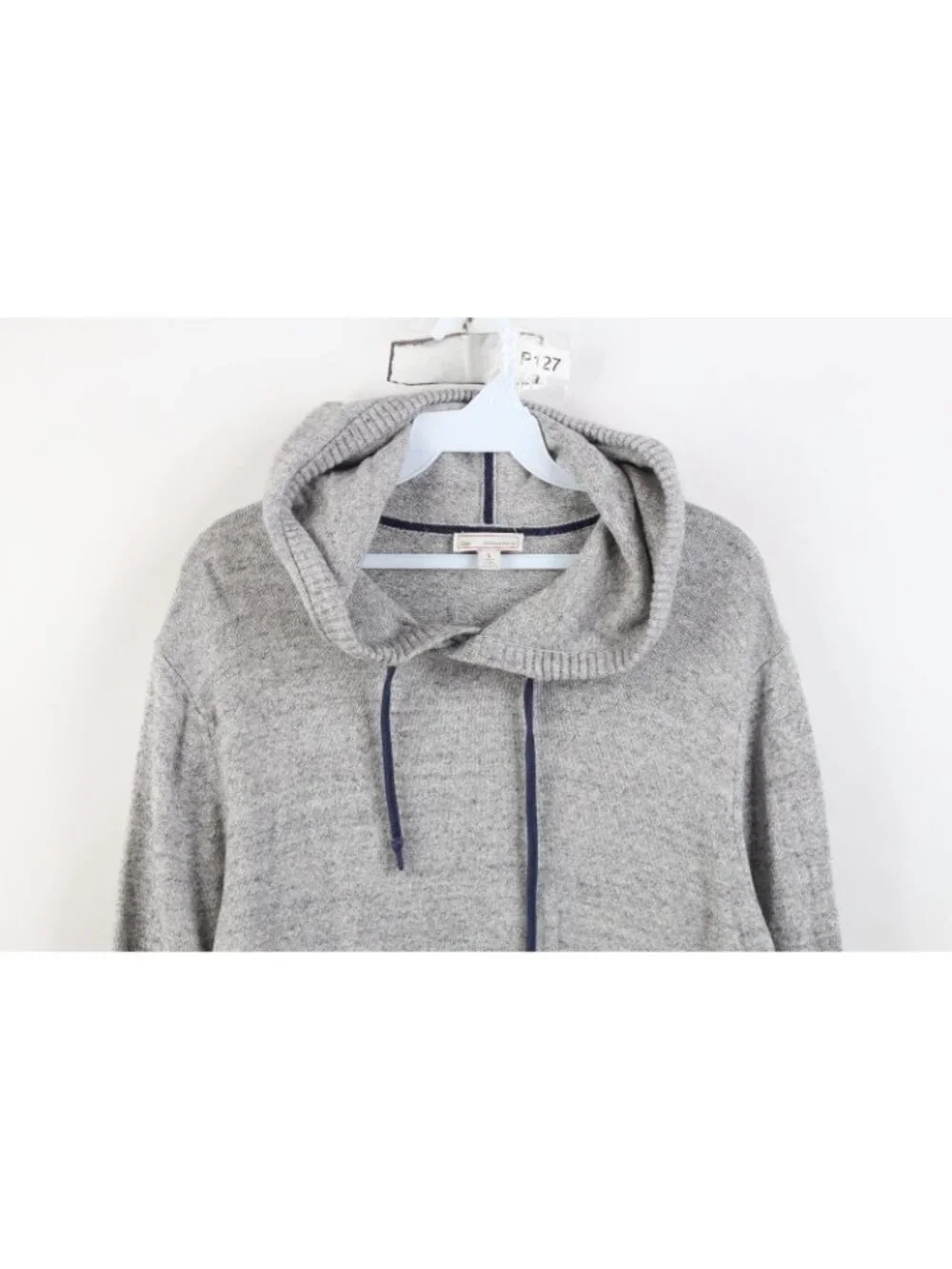 Vintage Y2K Gap Mens Large Blank Cotton Jersey Knit Hoodie Sweater Heather Gray - Picture 2 of 11